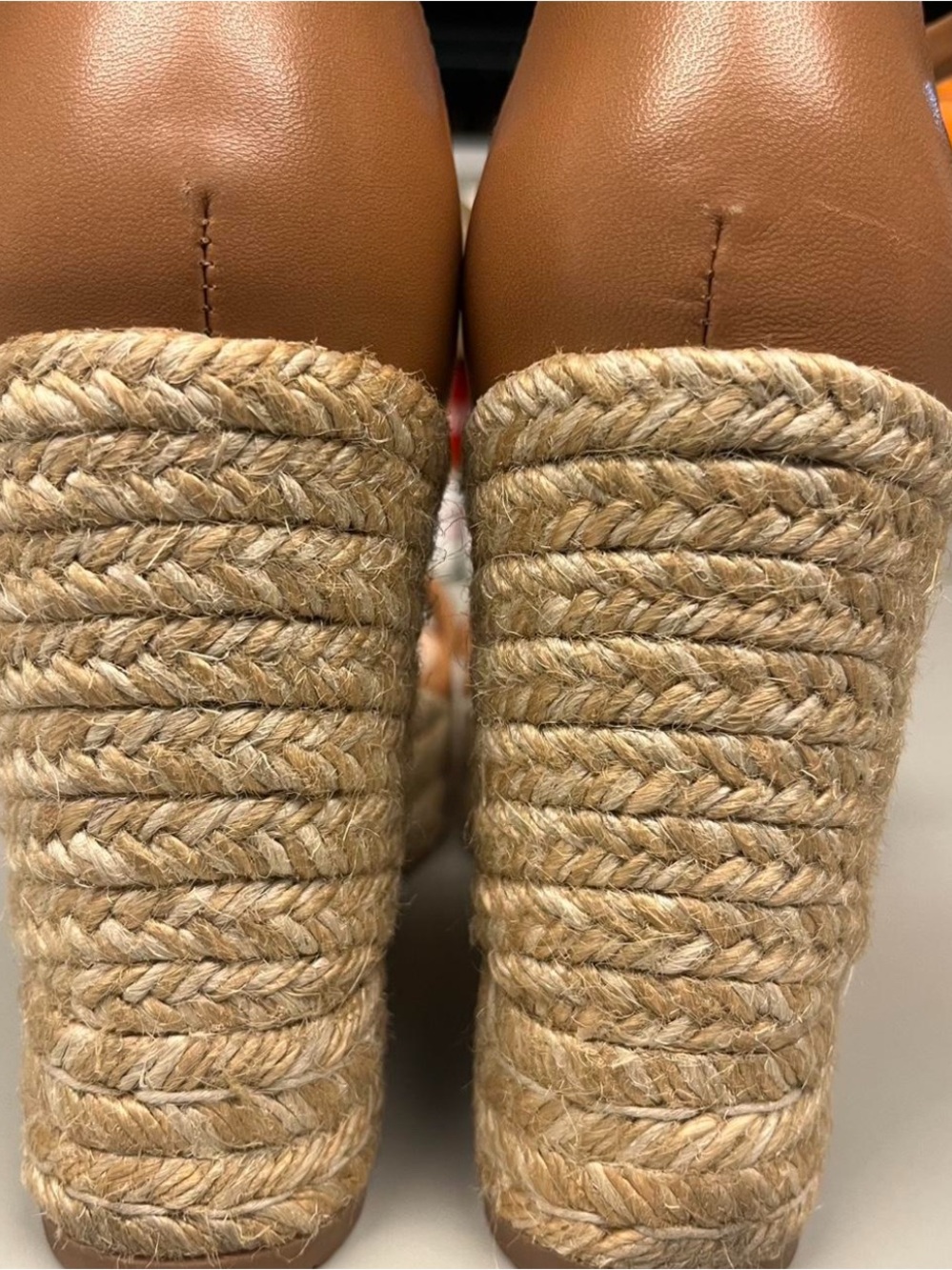 Stuart Weitzman Cognac Leather Espadrille Wedge Sandals - Picture 3 of 7